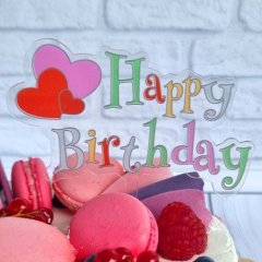 Топпер декоративный акриловый "Happy Birthday. С Сердечками" 12x12,5 см 